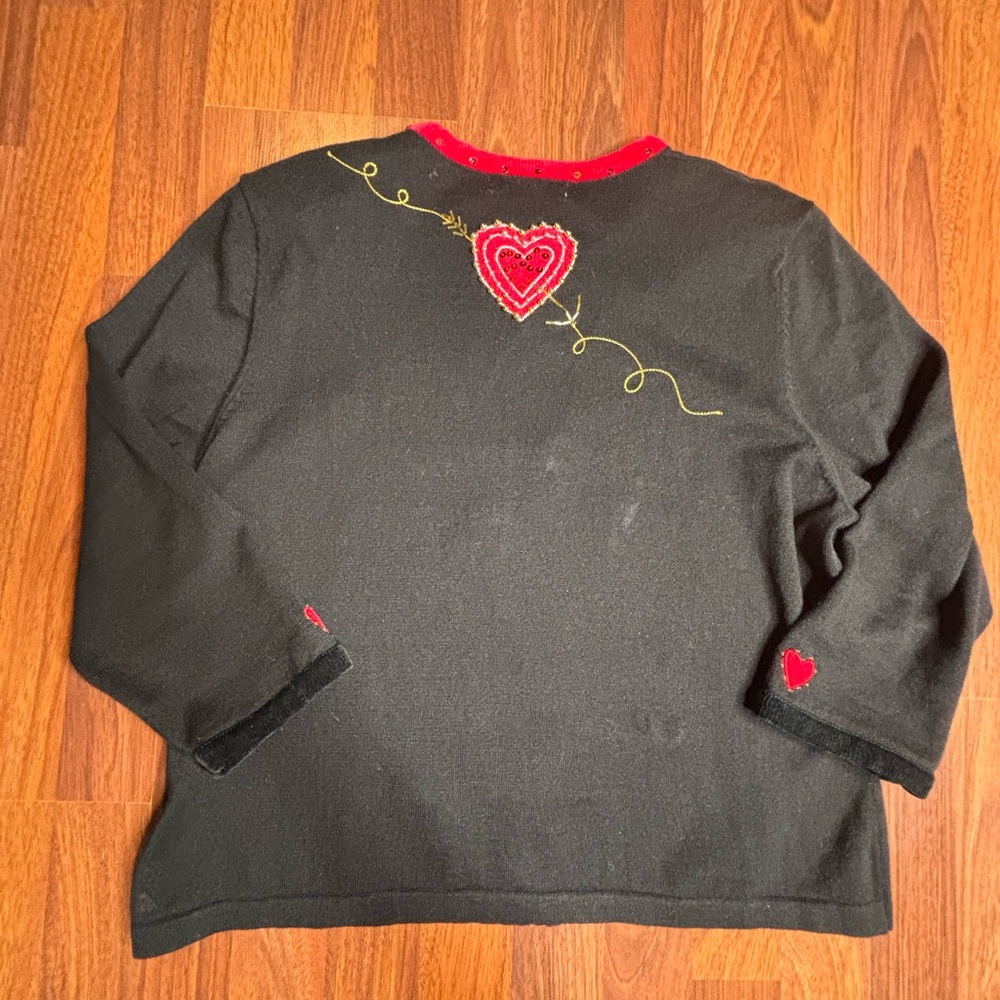 Vintage Jack B. Quick Black Hearts Valentines Beaded Cardigan Sweater Women L - Picture 7 of 7